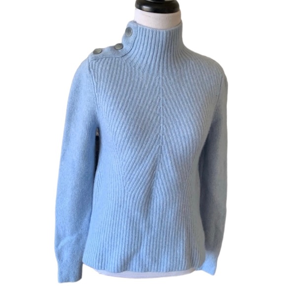 Veronica Beard cashmere blend, button mock neck, ribbed knit sweater Size Small - Picture 7 of 16